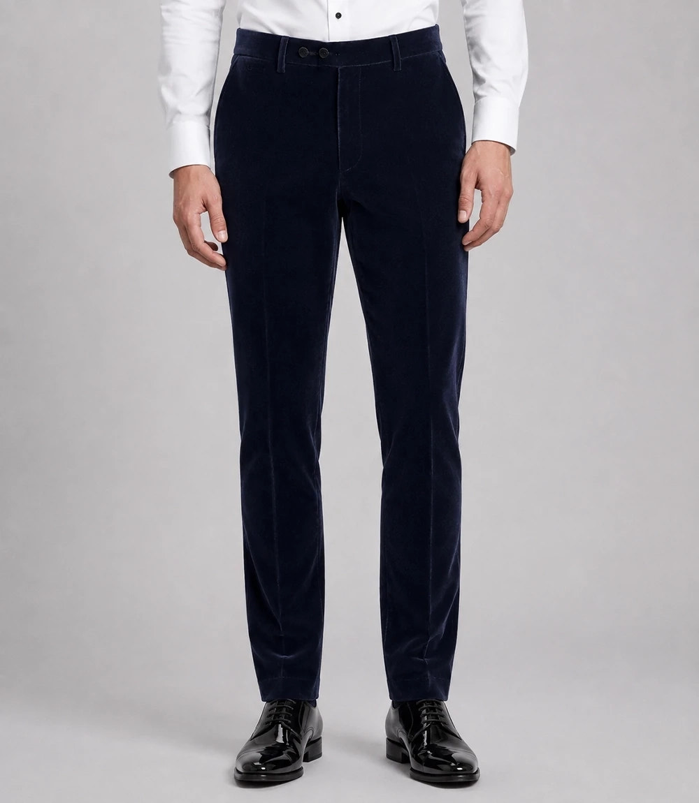 Men's Navy Tailored Velvet Tuxedo Pant  -  Suit Heritage