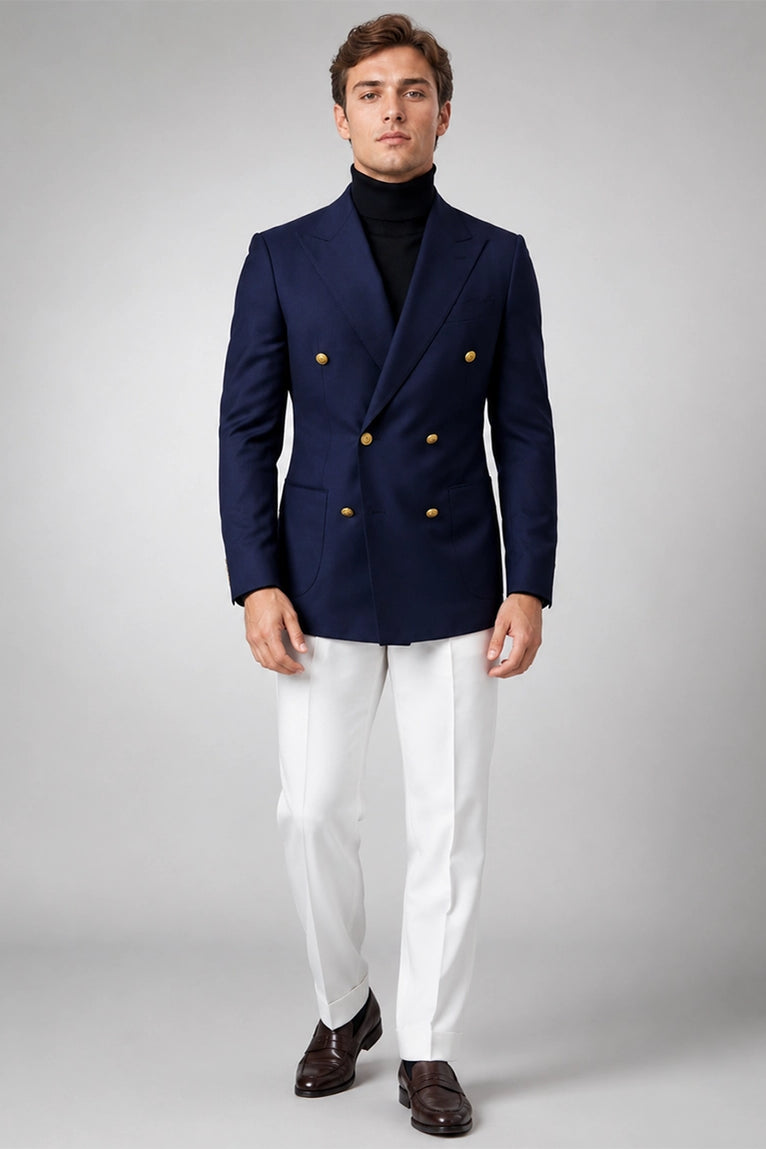 Men's Navy & White Double Breasted Suit - Suit Heritage