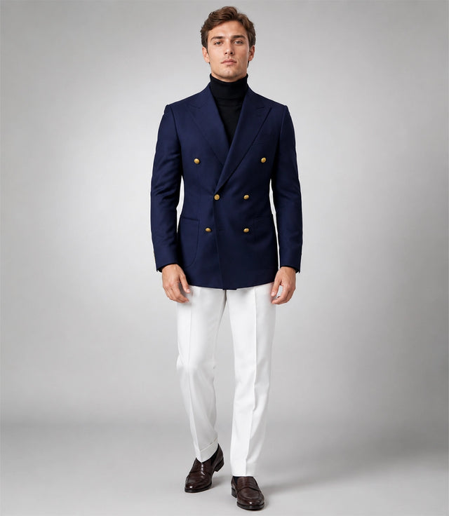 Men's Navy & White Double Breasted Suit - Suit Heritage
