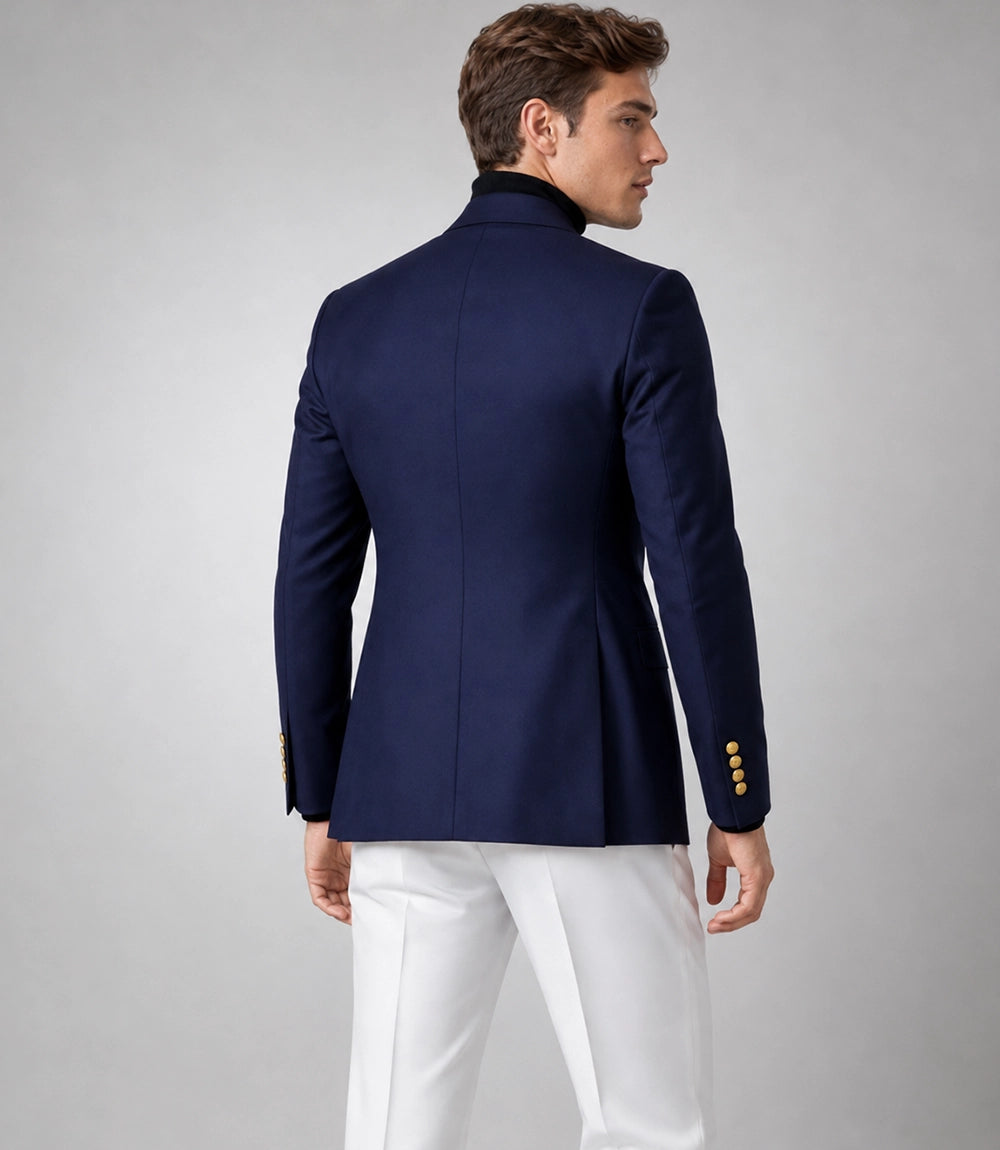 Men's Navy & White Double Breasted Suit Back - Suit Heritage