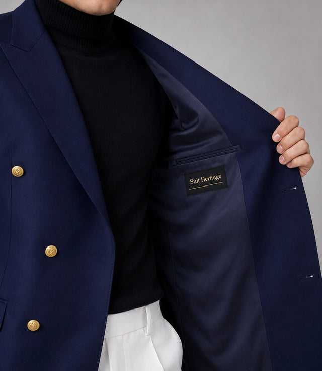 Men's Navy & White Double Breasted Suit Inner - Suit Heritage