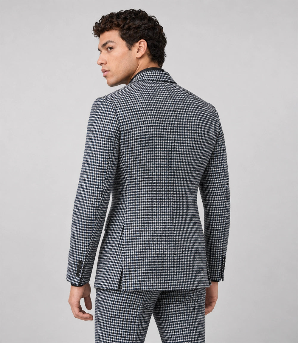 Men’s Navy & White Houndstooth Double Breasted Suit Back - Suit Heritage