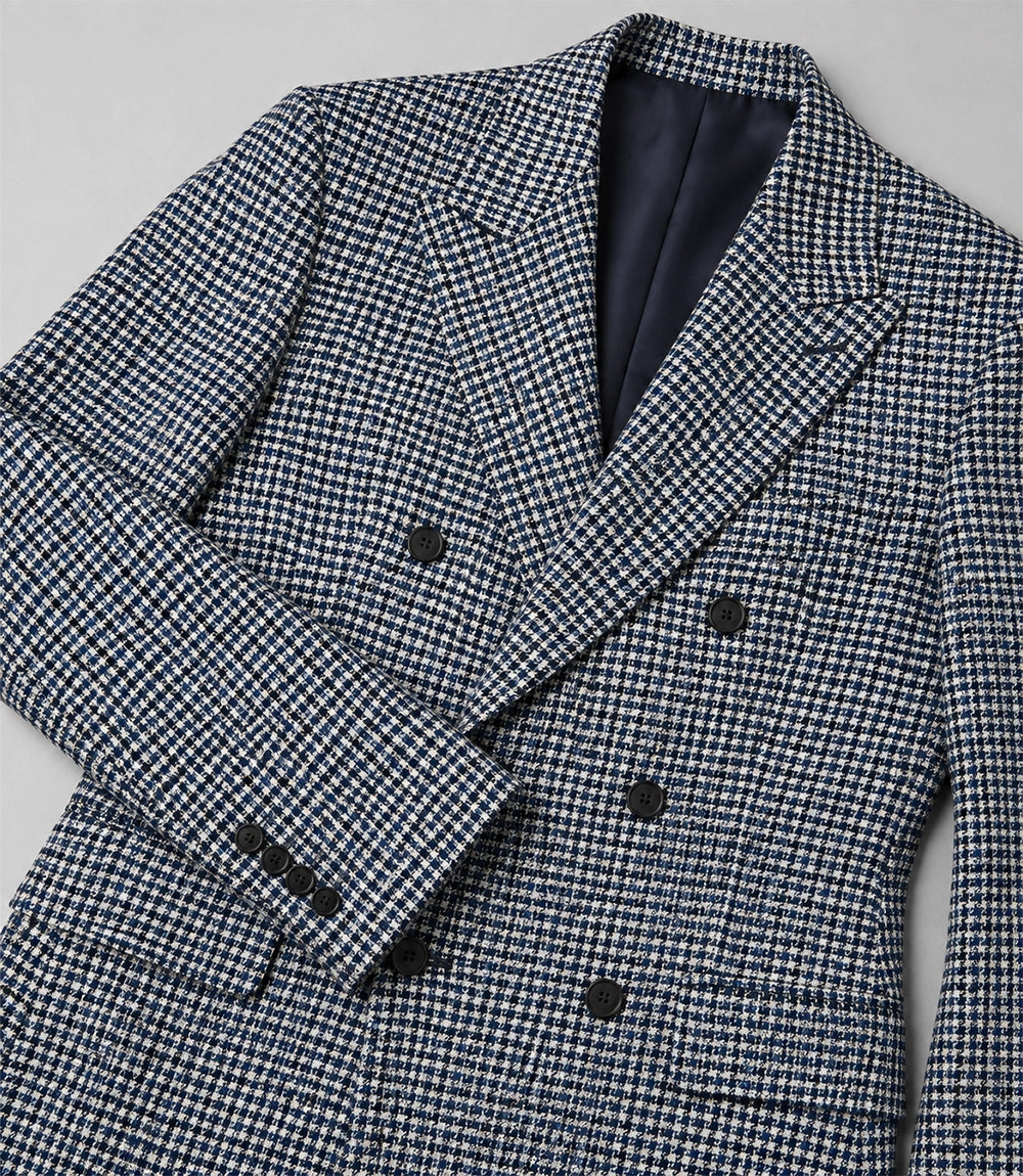 Men’s Navy & White Houndstooth Double Breasted Suit Blazer - Suit Heritage