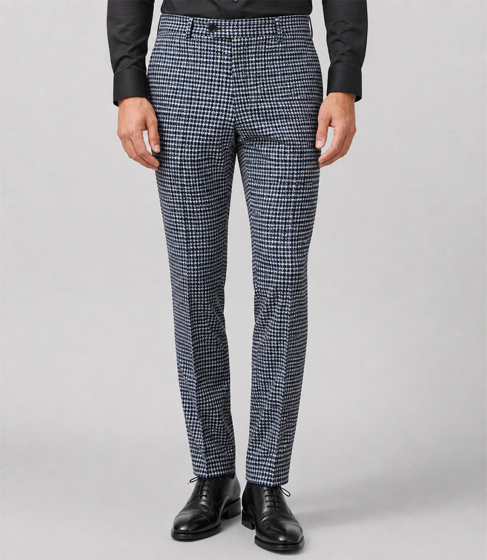 Men’s Navy & White Houndstooth Double Breasted Suit Pant - Suit Heritage
