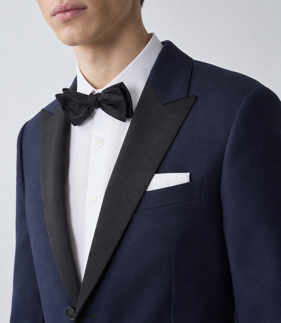 Men's Navy Wool Midnight Tuxedo Closeup - Suit Heritage