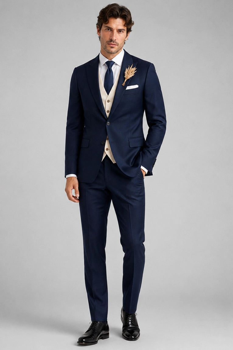 Men’s Navy and Ivory 3 Piece Wedding Suit - Suit Heritage