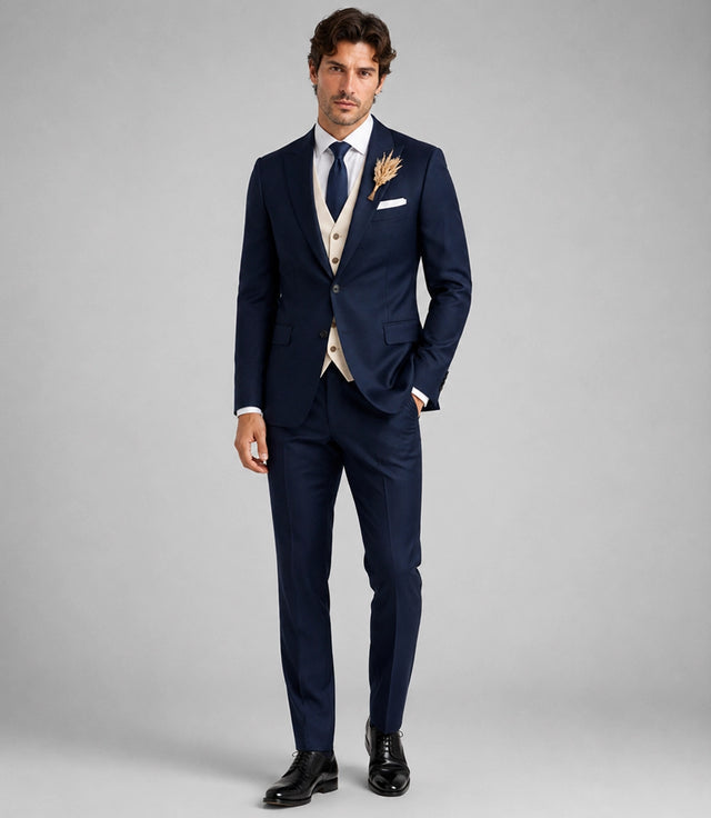 Men’s Navy and Ivory 3 Piece Wedding Suit - Suit Heritage