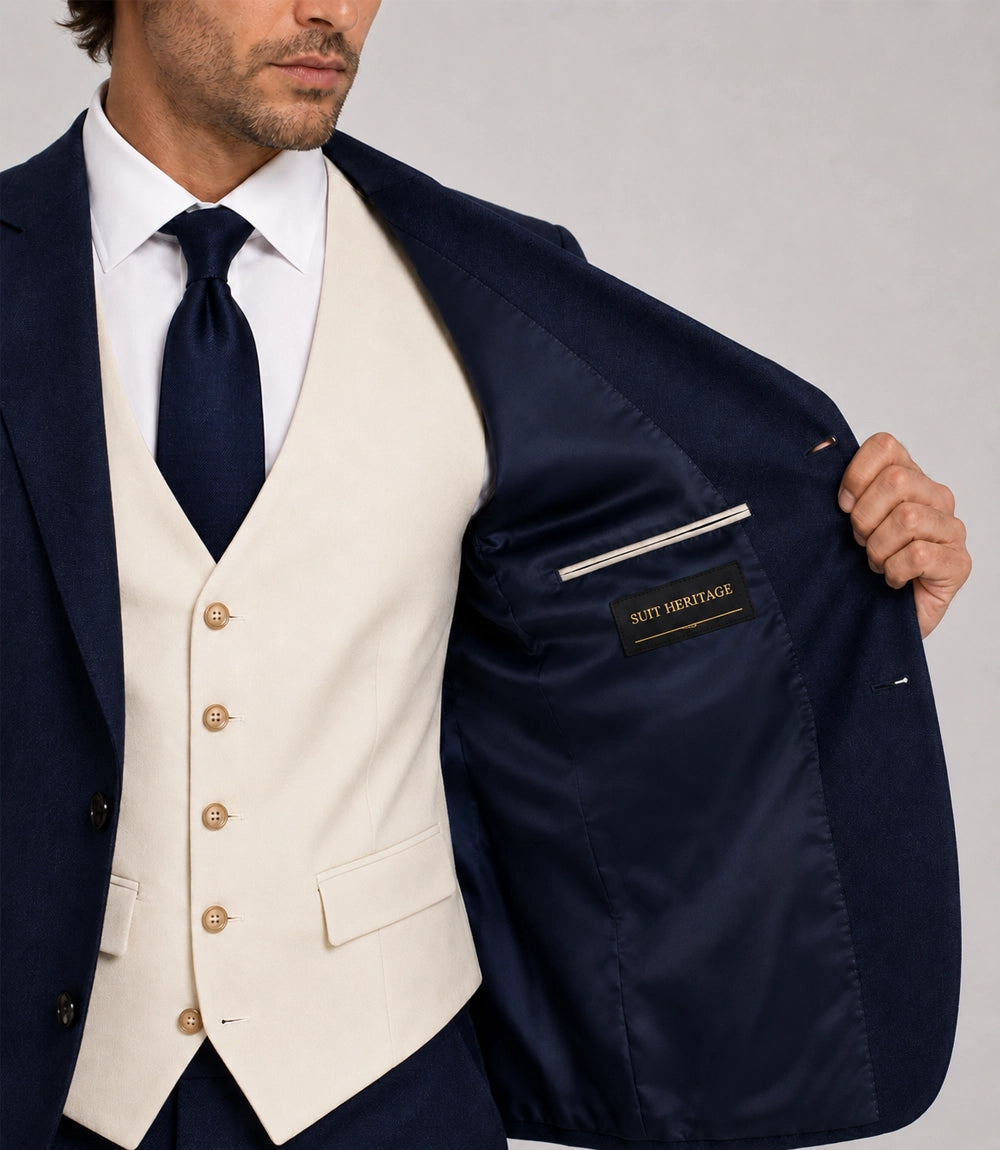 Men’s Navy and Ivory 3 Piece Wedding Suit Inner - Suit Heritage