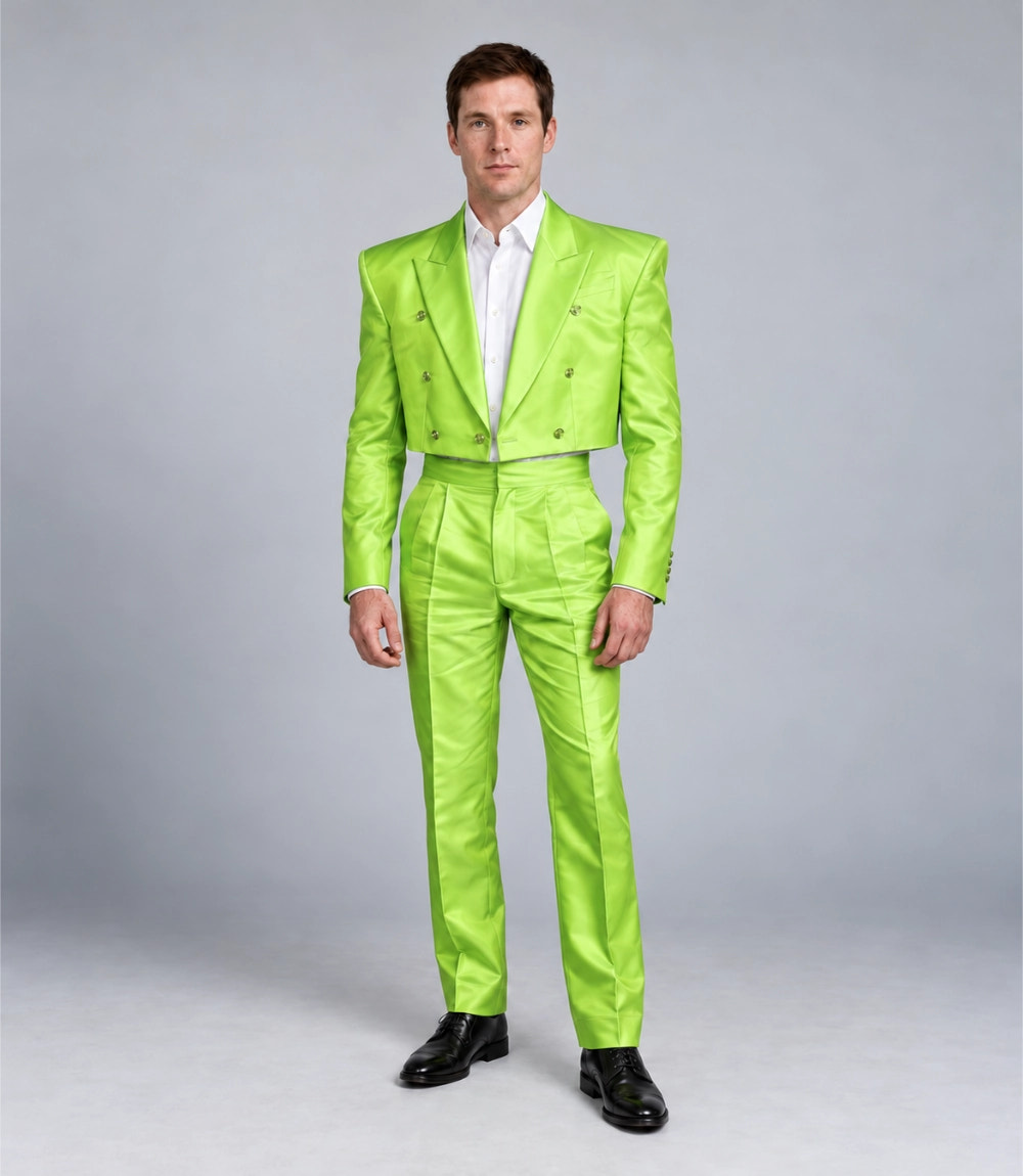 Men's Neon Lime Green Cropped Party Suit -  Suit Heritage