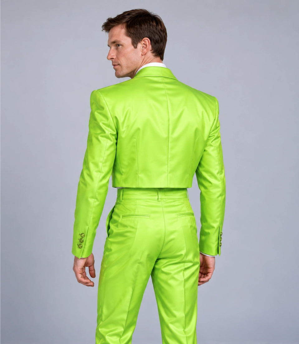 Men's Neon Lime Green Cropped Party Suit Back  -  Suit Heritage