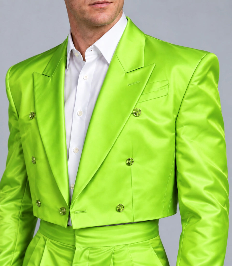 Men's Neon Lime Green Cropped Party Suit Closeup  -  Suit Heritage