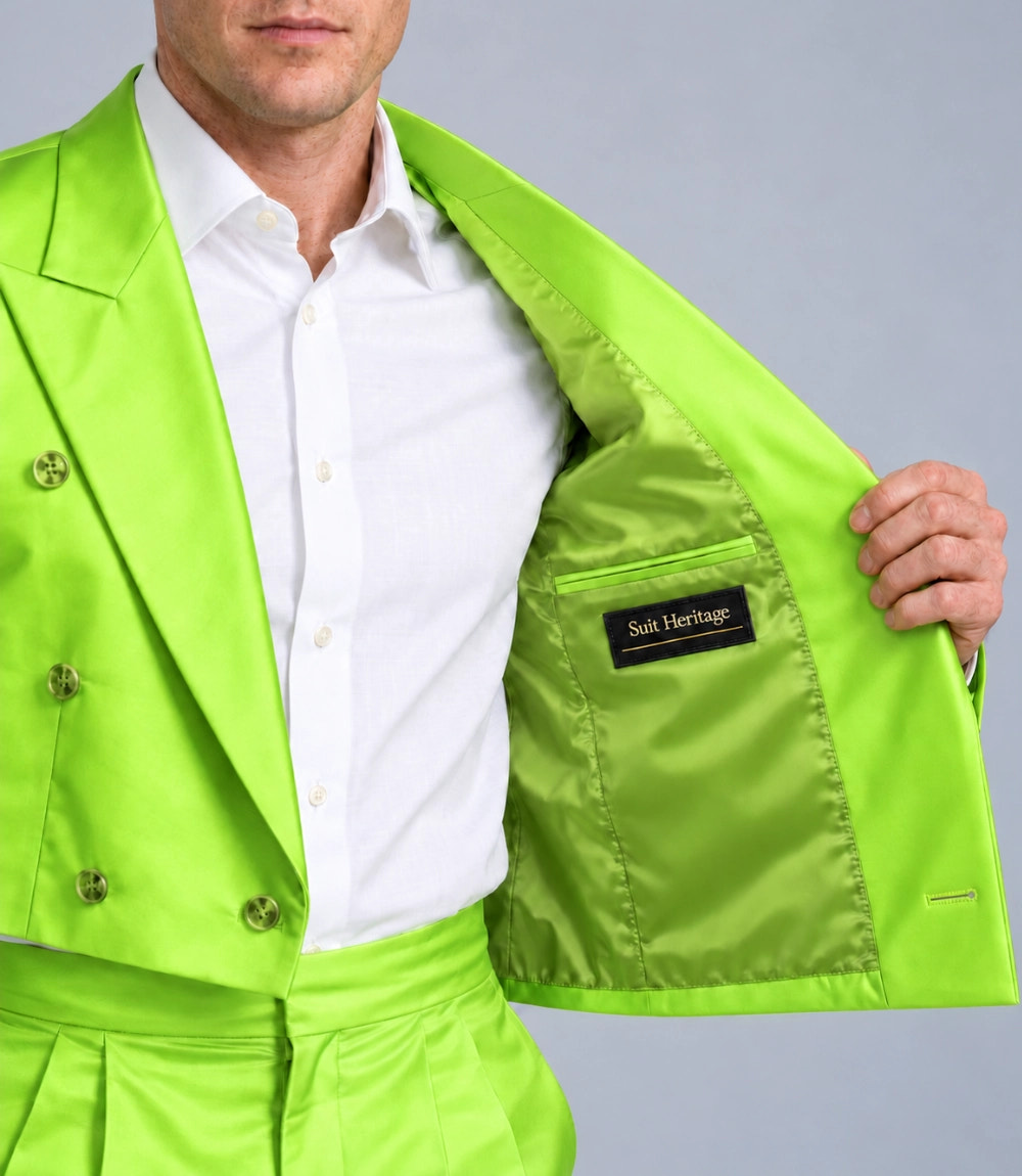 Men's Neon Lime Green Cropped Party Suit Inner -  Suit Heritage