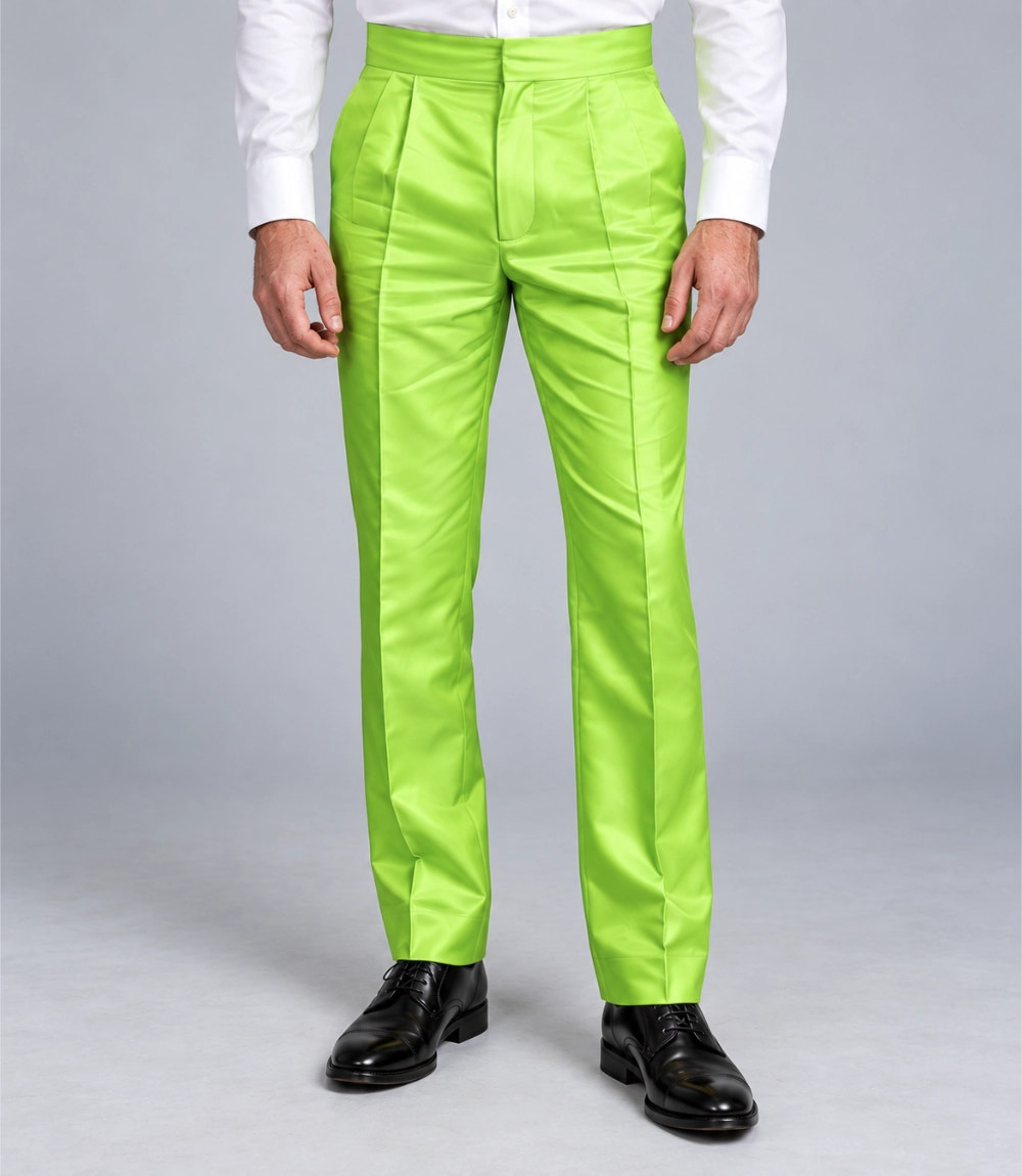 Men's Neon Lime Green Cropped Party Suit Pant  -  Suit Heritage