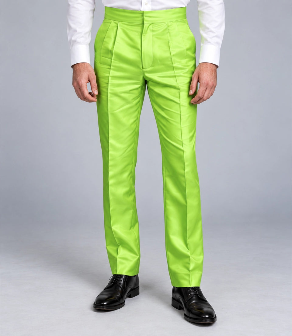 Men's Neon Lime Green Cropped Party Suit Pant  -  Suit Heritage
