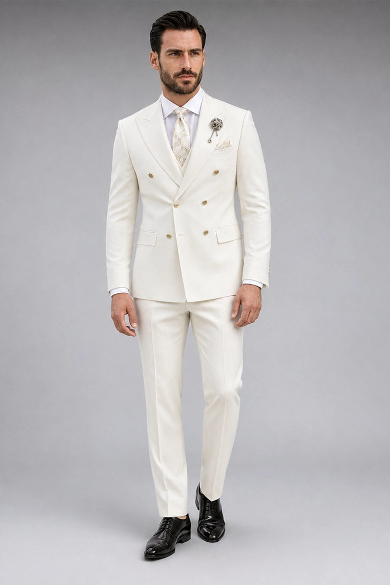 Men's Off White 3 Piece Wedding Suit - Suit Heritage