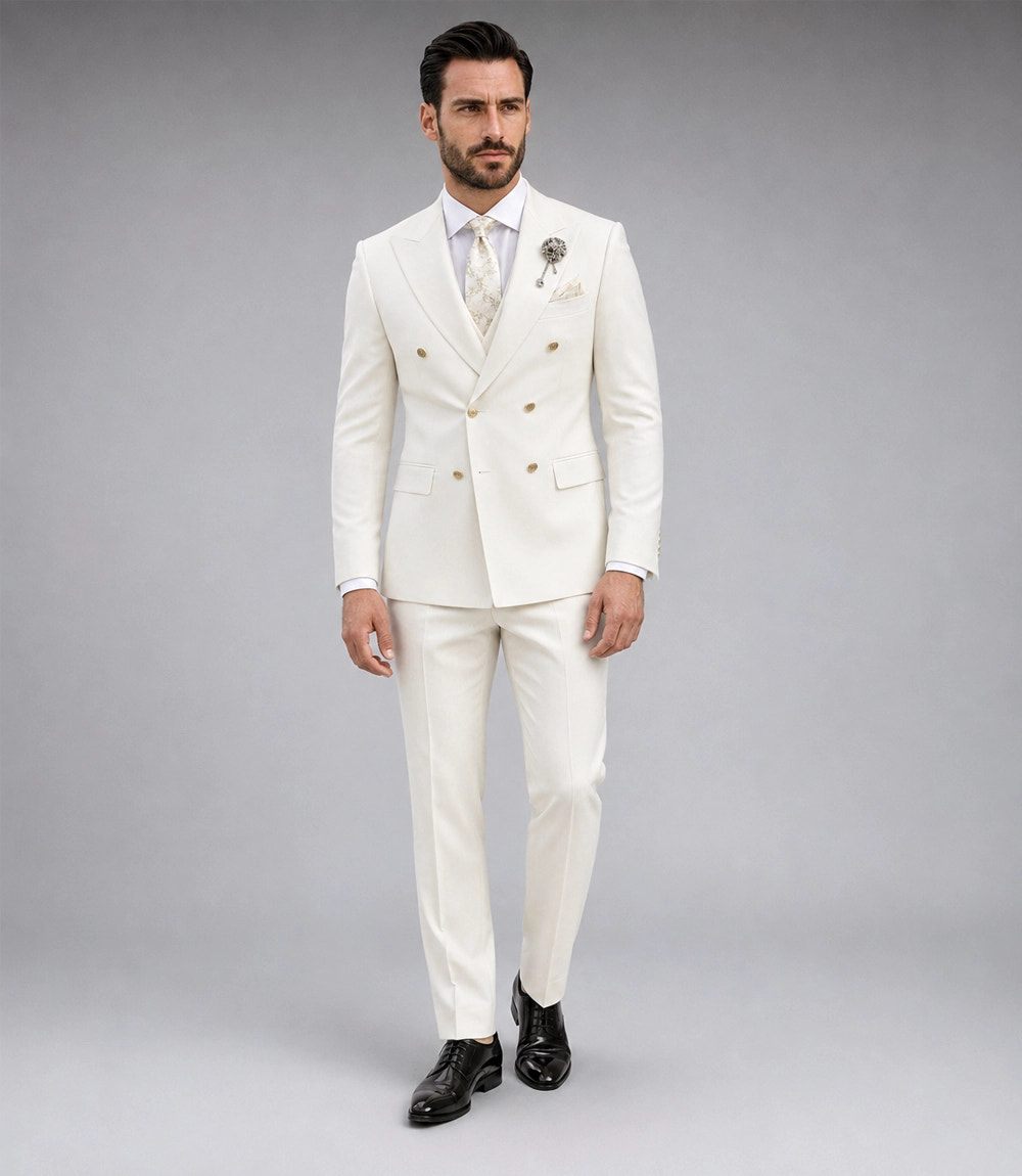 Men's Off White 3 Piece Wedding Suit - Suit Heritage