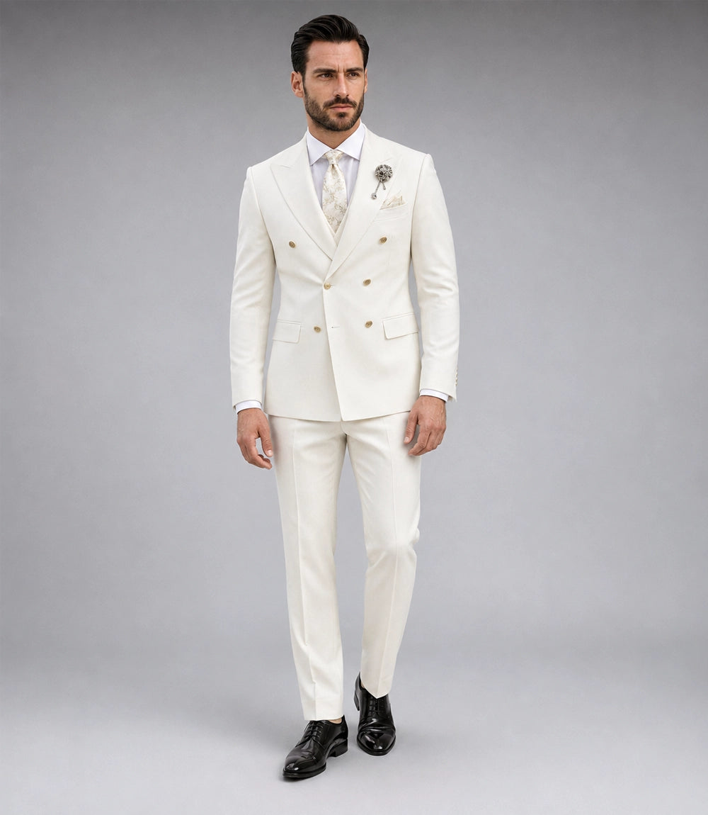 Men's Off White 3 Piece Wedding Suit - Suit Heritage