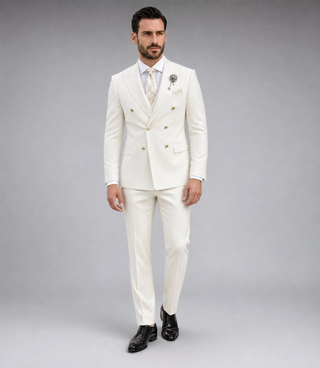 Men's Off White 3 Piece Wedding Suit - Suit Heritage