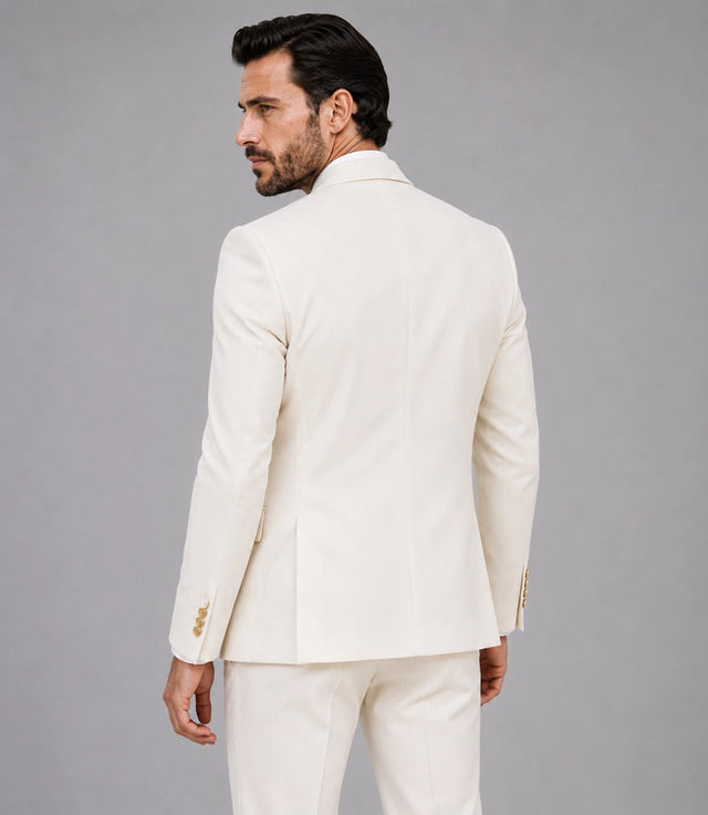 Men's Off White 3 Piece Wedding Suit Back - Suit Heritage