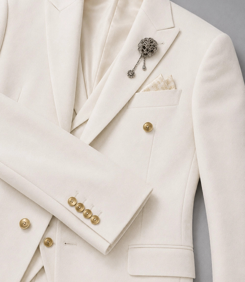 Men's Off White 3 Piece Wedding Suit Fabric - Suit Heritage