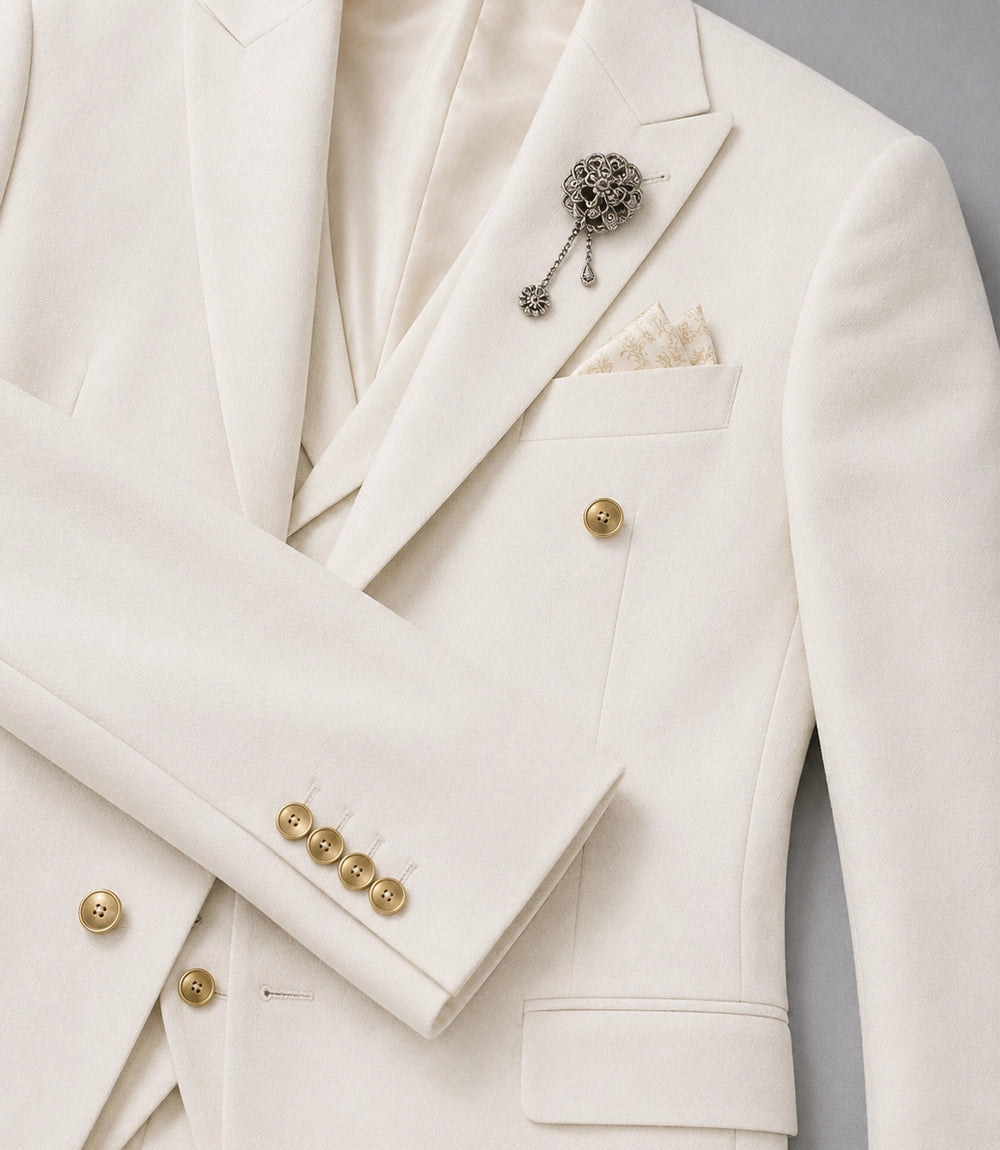 Men's Off White 3 Piece Wedding Suit Fabric - Suit Heritage