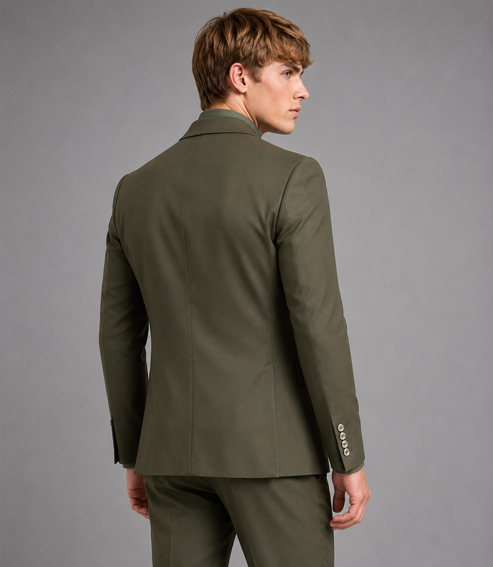 Men's Olive 2 Piece Suit With Metal Ring Back  -  Suit Heritage