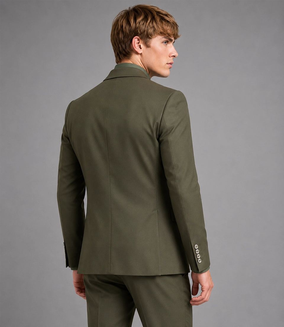 Men's Olive 2 Piece Suit With Metal Ring Back  -  Suit Heritage