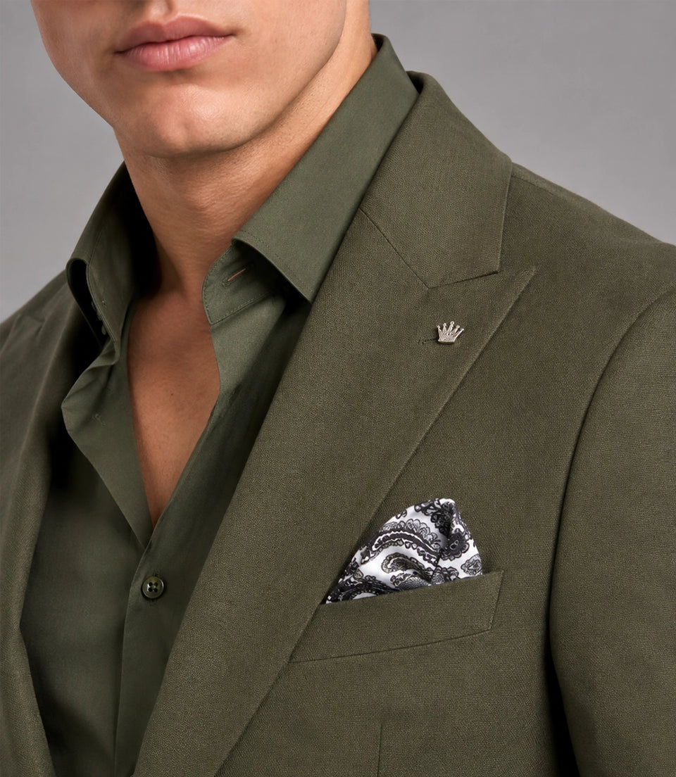 Men's Olive 2 Piece Suit With Metal Ring  Closeup  -  Suit Heritage