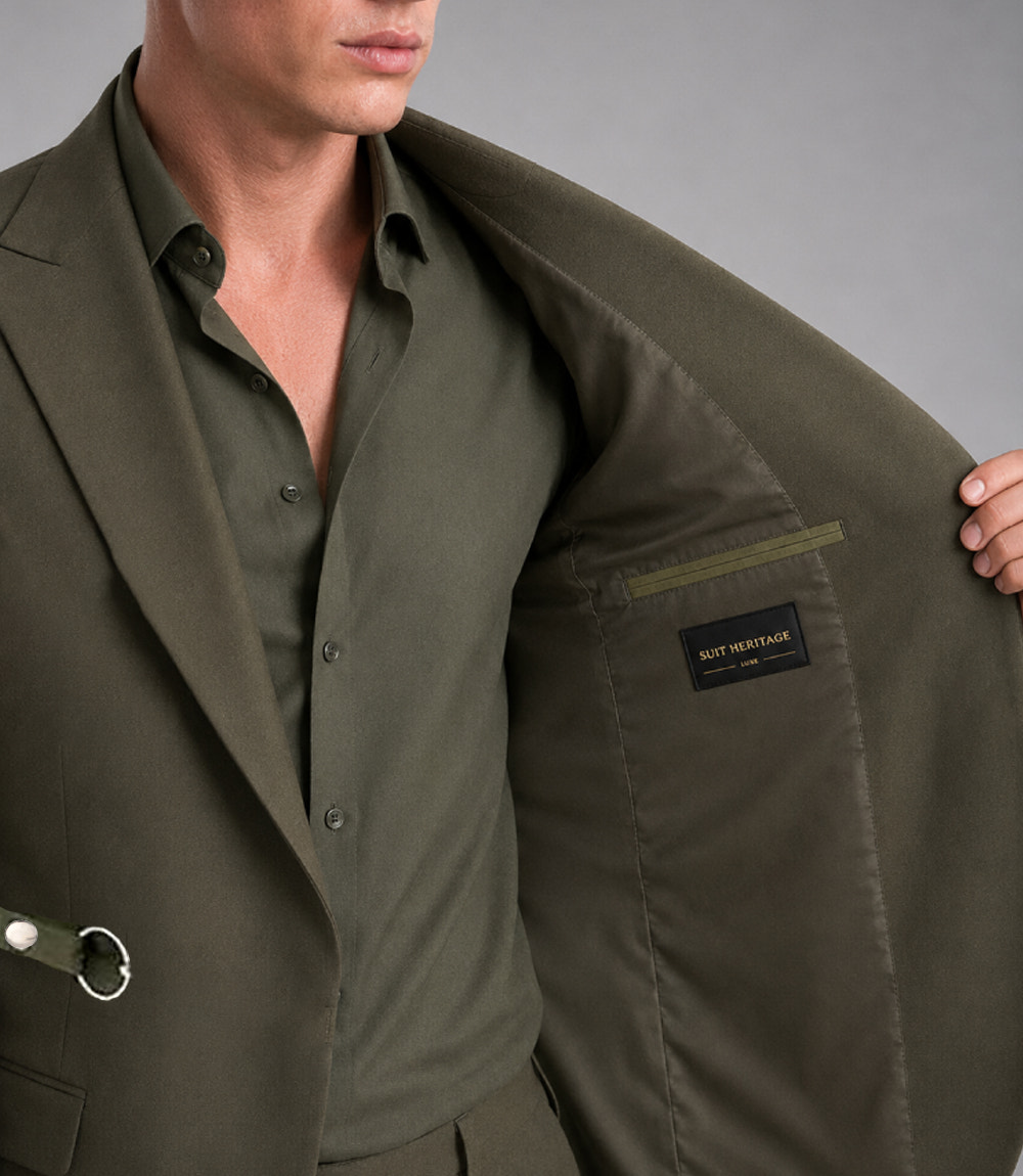 Men's Olive 2 Piece Suit With Metal Ring Inner  -  Suit Heritage