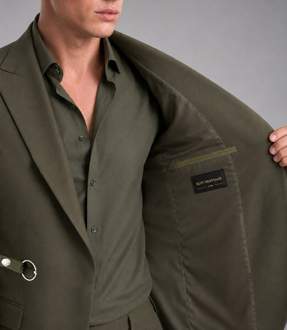 Men's Olive 2 Piece Suit With Metal Ring Inner  -  Suit Heritage
