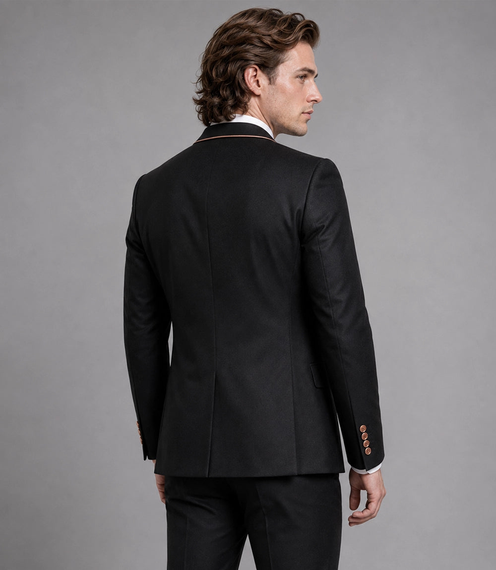 Men's Peak Lapel Tuxedo Groom Wedding 3 Piece Suit Back - Suit Heritage