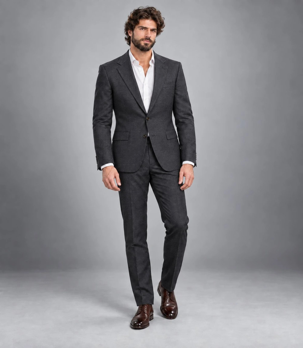 Men's Plaid Charcoal Grey Suit -  Suit Heritage