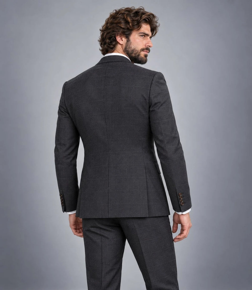 Men's Plaid Charcoal Grey Suit Back  -  Suit Heritage