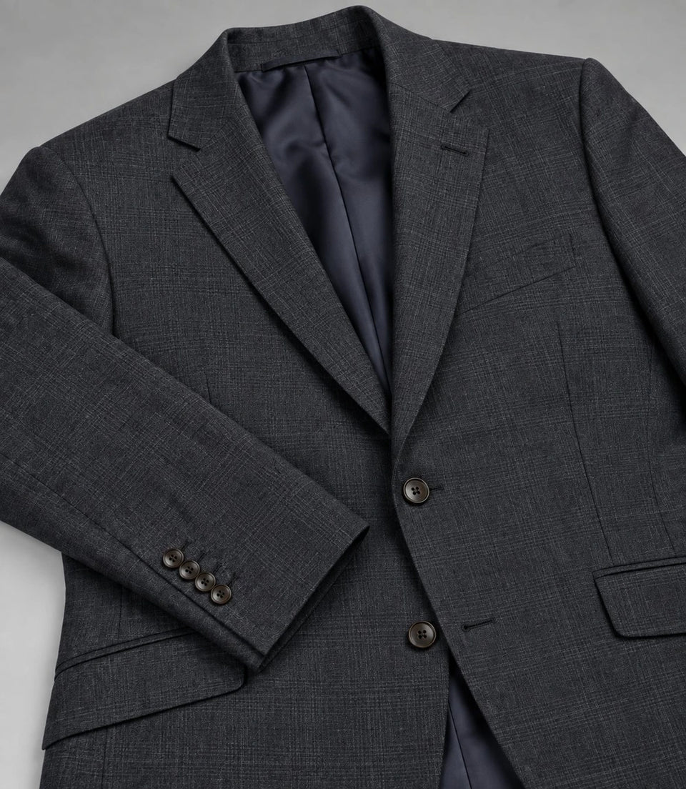 Men's Plaid Charcoal Grey Suit Fabric  -  Suit Heritage