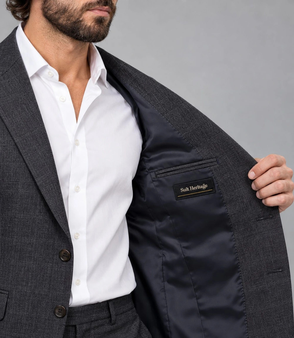 Men's Plaid Charcoal Grey Suit Inner  -  Suit Heritage