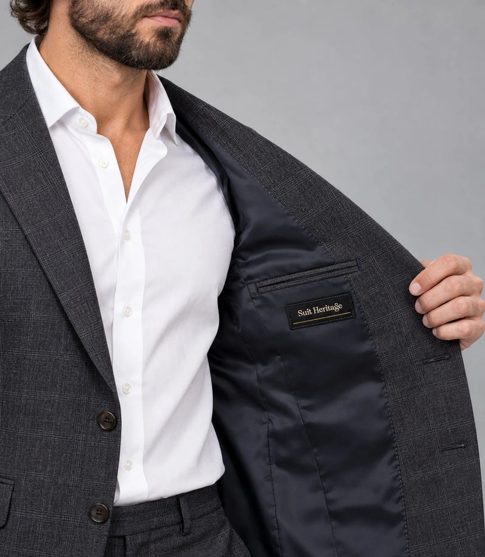 Men's Plaid Charcoal Grey Suit Inner  -  Suit Heritage