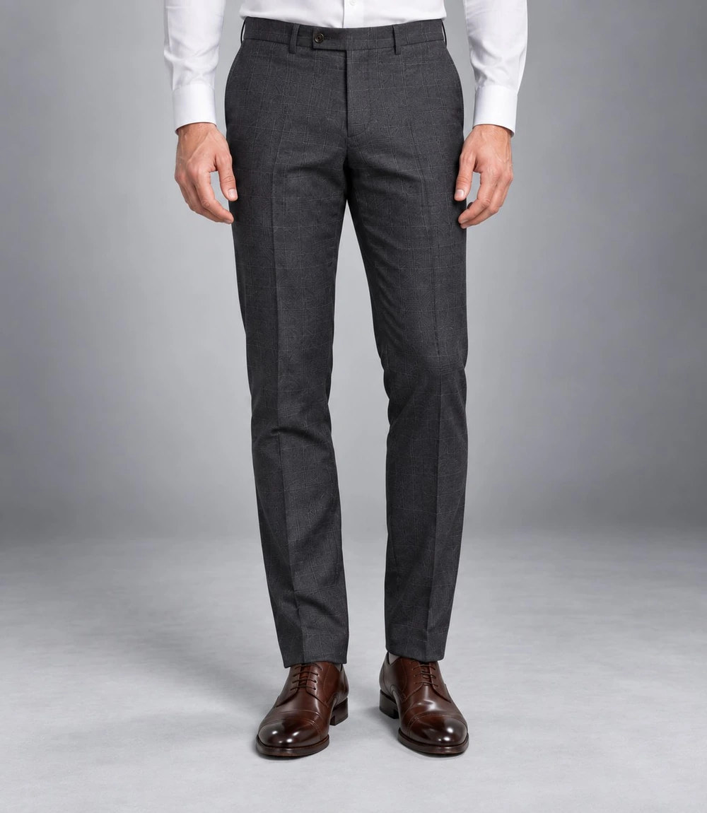 Men's Plaid Charcoal Grey Suit Pant  -  Suit Heritage