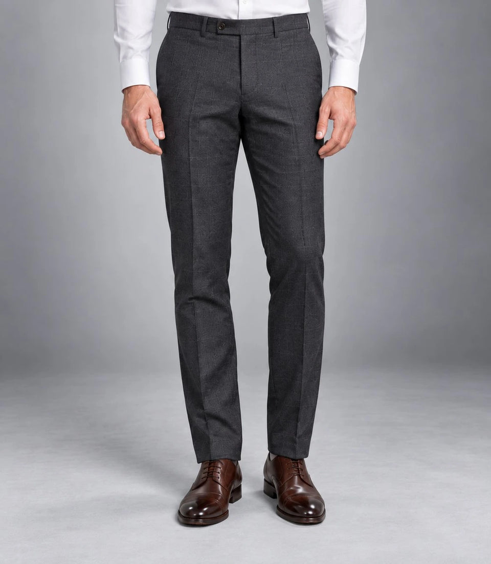 Men's Plaid Charcoal Grey Suit Pant  -  Suit Heritage