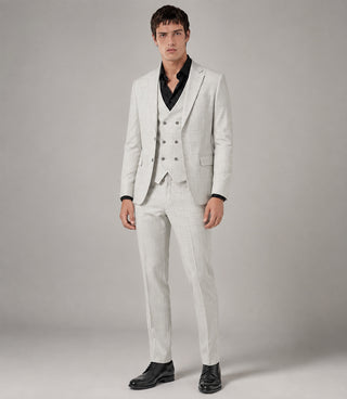 Men's Polyester Check Off White 3 Piece Suit - Suit Heritage