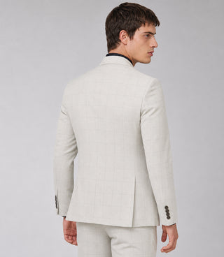 Men's Polyester Check Off White 3 Piece Suit Back - Suit Heritage