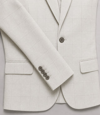 Men's Polyester Check Off White 3 Piece Suit Fabric - Suit Heritage