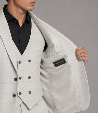 Men's Polyester Check Off White 3 Piece Suit Inner - Suit Heritage