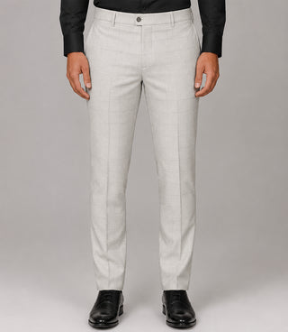 Men's Polyester Check Off White 3 Piece Suit Pant - Suit Heritage
