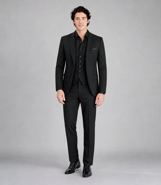 Men's Polyester Solid Black 3 Piece Suit - Suit Heritage