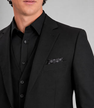 Men's Polyester Solid Black 3 Piece Suit Closeup - Suit Heritage
