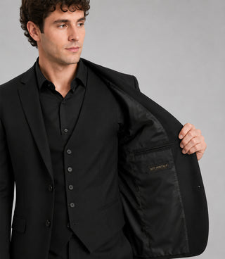 Men's Polyester Solid Black 3 Piece Suit Inner - Suit Heritage
