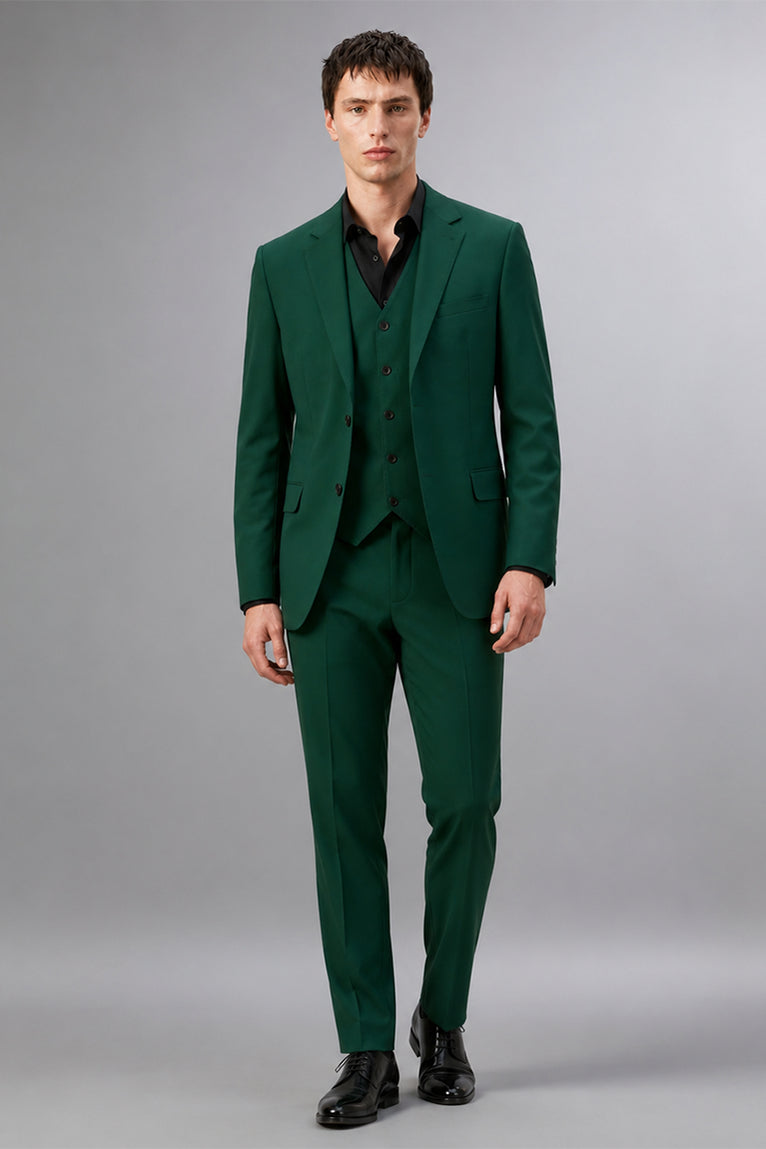 Men's Polyester Solid Green 3 Piece Suit - Suit Heritage