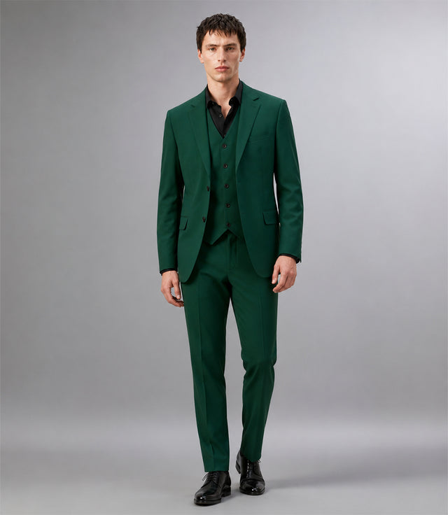 Men's Polyester Solid Green 3 Piece Suit - Suit Heritage