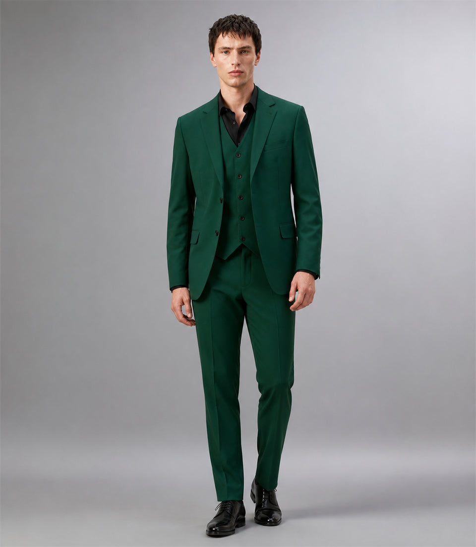Men's Polyester Solid Green 3 Piece Suit - Suit Heritage