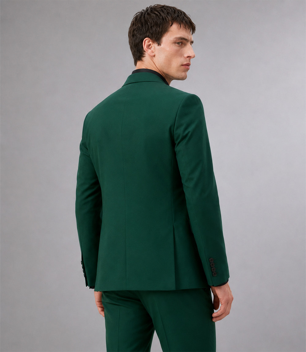 Men's Polyester Solid Green 3 Piece Suit Back - Suit Heritage